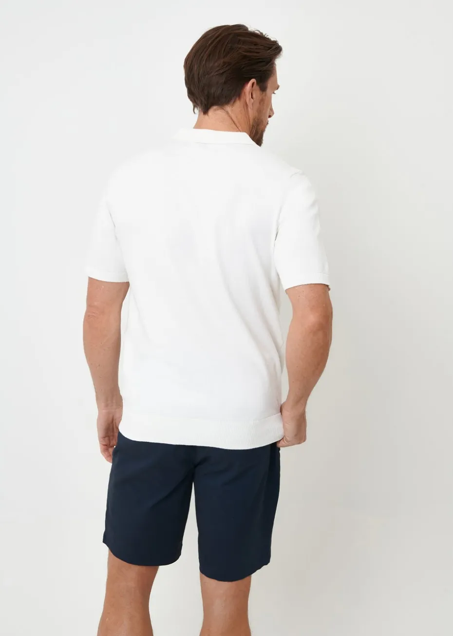 Threadbare Natural Textured Front Quarter Zip Knitted Polo