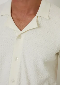 Threadbare Natural Textured Revere Collar Knitted Shirt