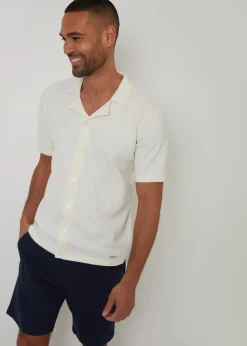 Threadbare Natural Textured Revere Collar Knitted Shirt