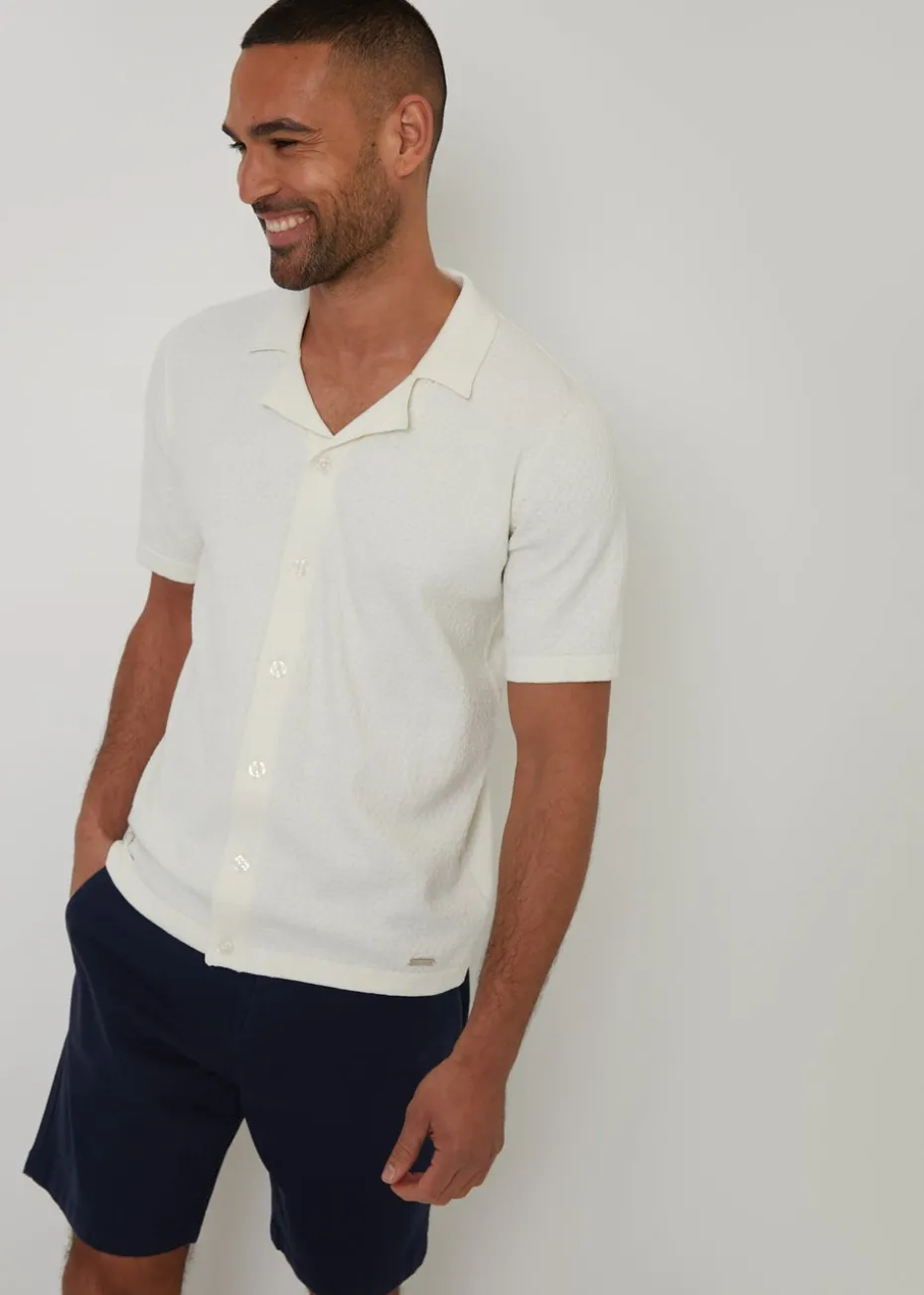 Threadbare Natural Textured Revere Collar Knitted Shirt