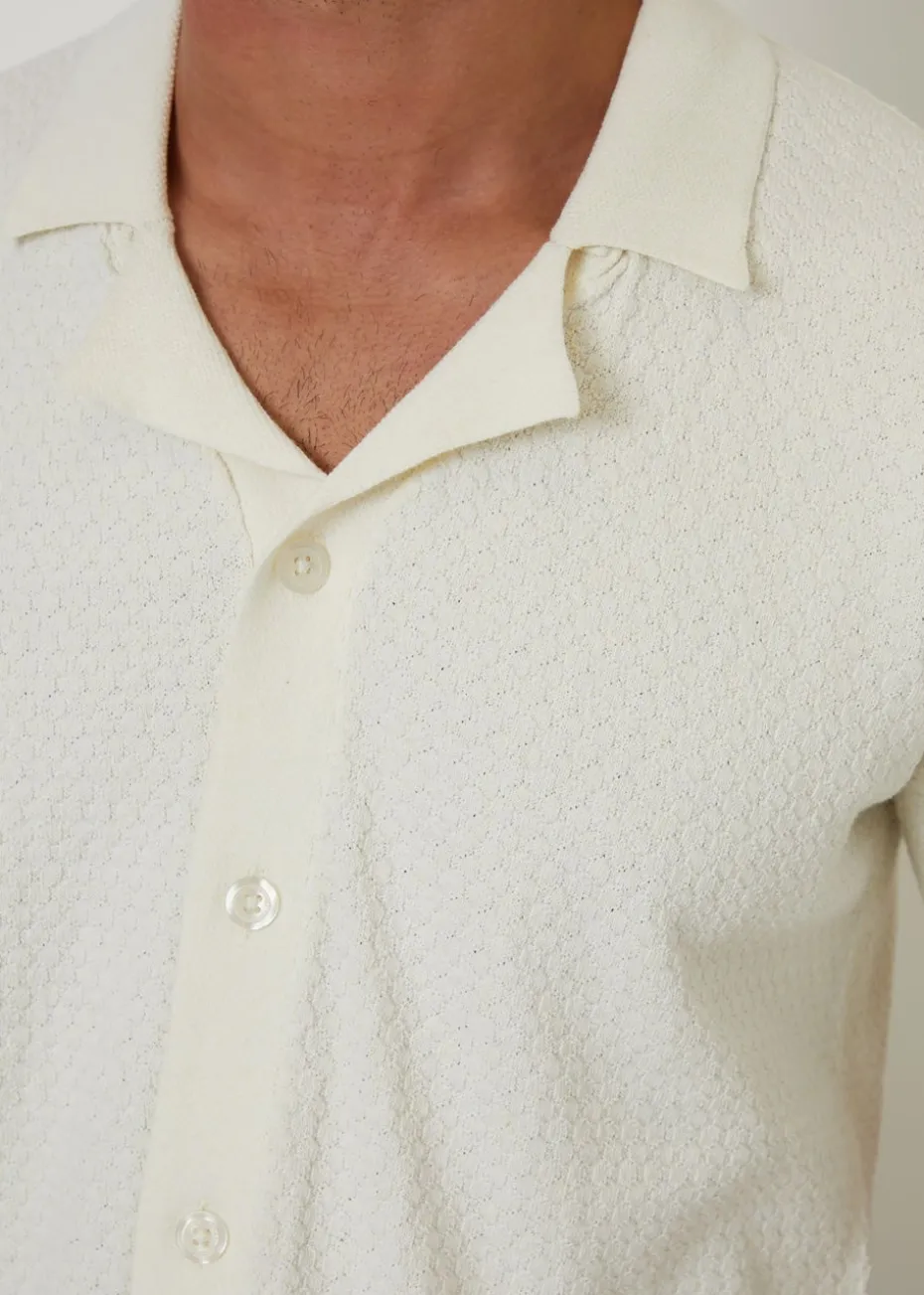 Threadbare Natural Textured Revere Collar Knitted Shirt
