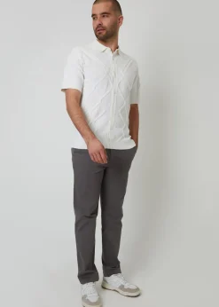 Threadbare Natural Textured Button Through Knitted Polo Shirt