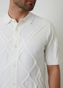 Threadbare Natural Textured Button Through Knitted Polo Shirt