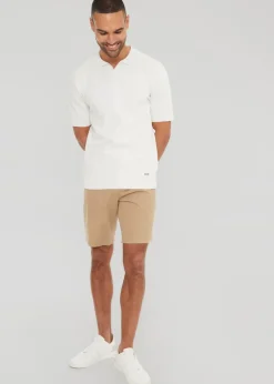 Threadbare Natural Trophy Neck Short Sleeve Knitted Polo