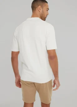Threadbare Natural Trophy Neck Short Sleeve Knitted Polo