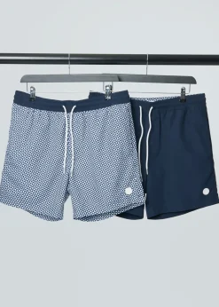 Threadbare Navy 2 Pack Geometric Print Swim Shorts