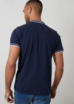 Threadbare Navy Birdseye Collar Quarter Zip Polo Shirt