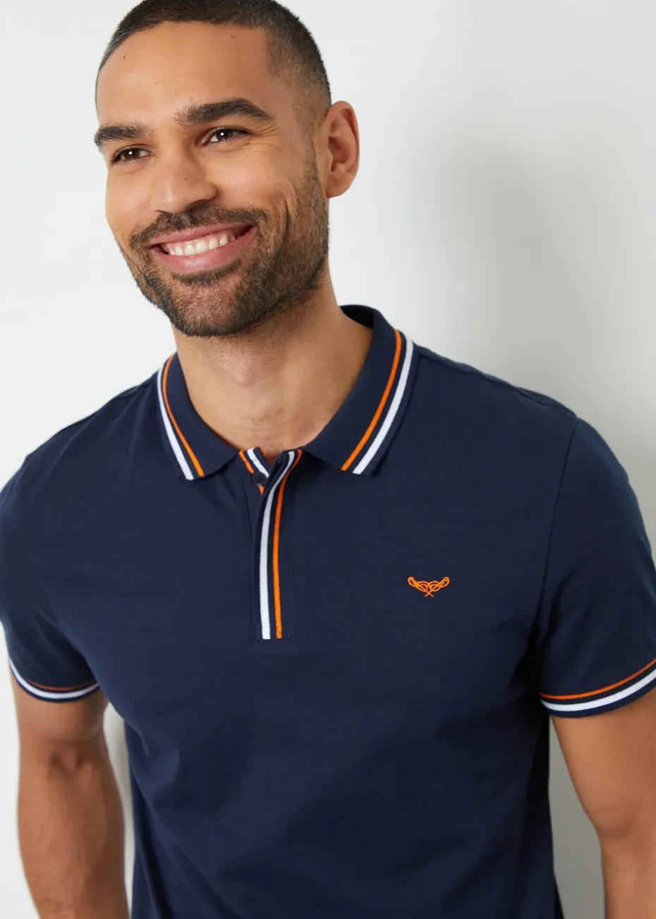 Threadbare Navy Contrast Tipping Cotton Jersey Polo Shirt