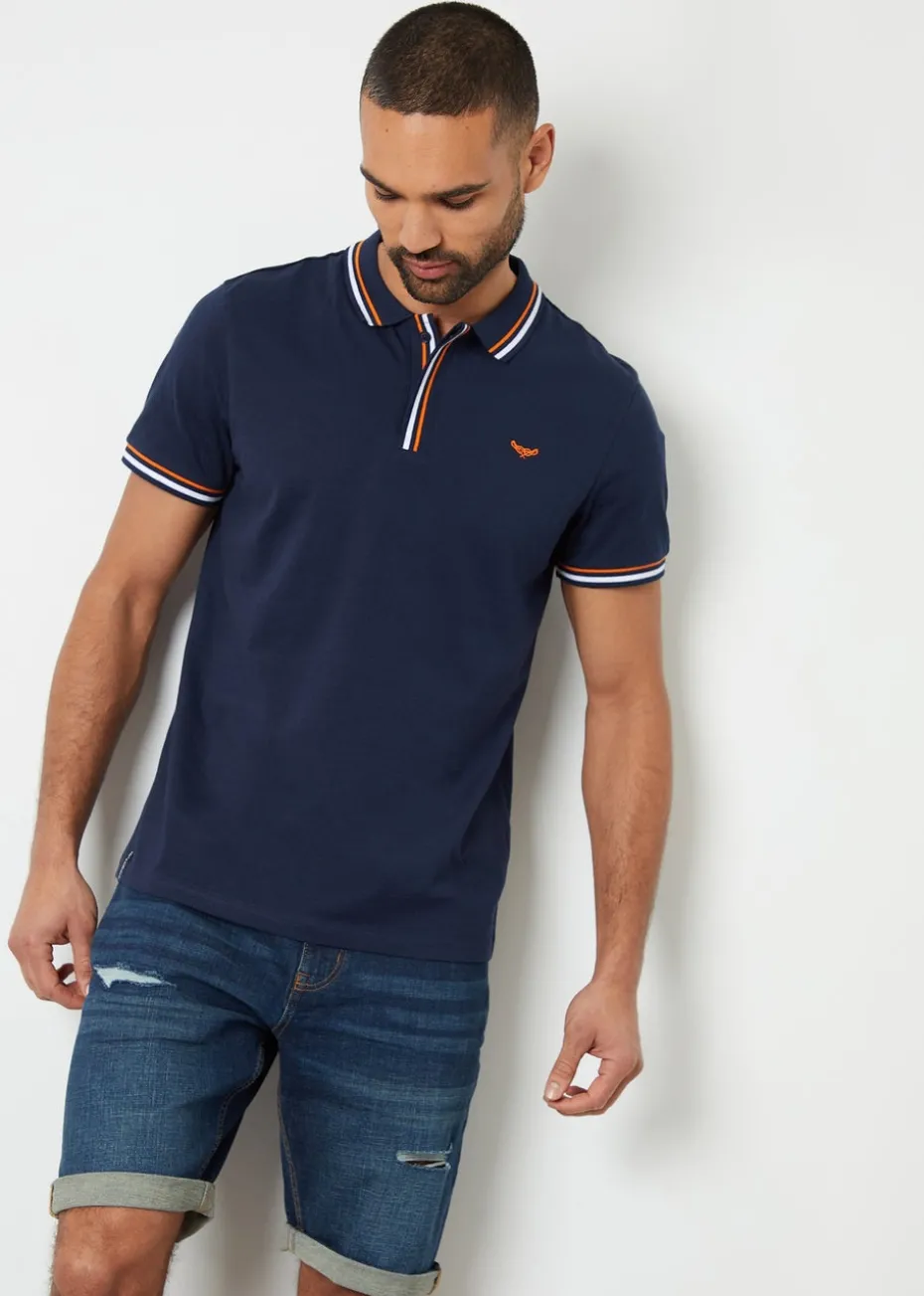 Threadbare Navy Contrast Tipping Cotton Jersey Polo Shirt