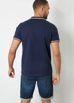 Threadbare Navy Contrast Tipping Cotton Jersey Polo Shirt