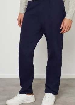 Threadbare Navy Cotton Straight Leg Pleated Chino Trousers With Stretch