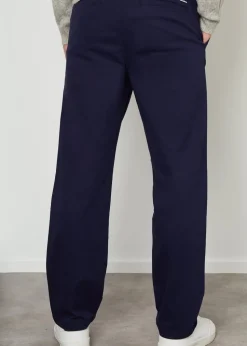 Threadbare Navy Cotton Straight Leg Pleated Chino Trousers With Stretch
