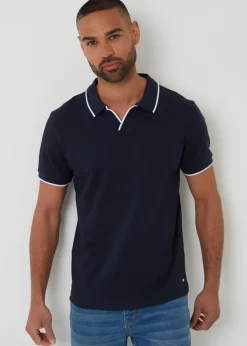 Threadbare Navy Cotton Trophy Neck Polo Shirt