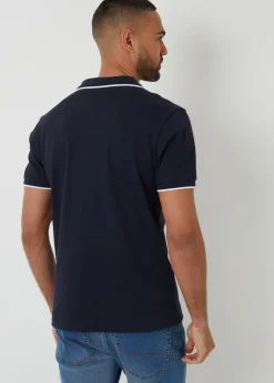 Threadbare Navy Cotton Trophy Neck Polo Shirt