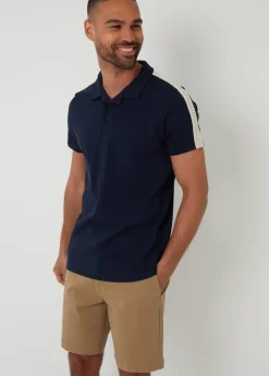 Threadbare Navy Crochet Detail Revere Collar Polo Shirt