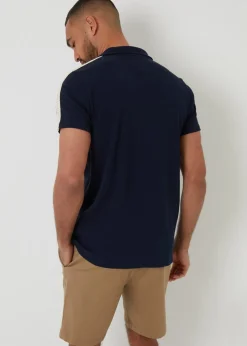 Threadbare Navy Crochet Detail Revere Collar Polo Shirt