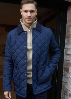 Threadbare Navy Diamond Quilted Patch Pocket Jacket