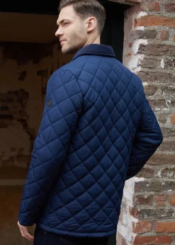 Threadbare Navy Diamond Quilted Patch Pocket Jacket