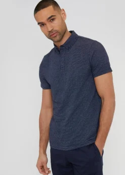 Threadbare Navy Geometric Print Cotton Jersey Polo Shirt