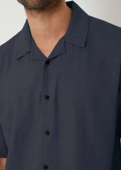Threadbare Navy Kylian Linen Blend Revere Collar Short Sleeve Shirt