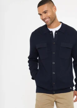 Threadbare Navy Long Sleeve Knitted Shirt