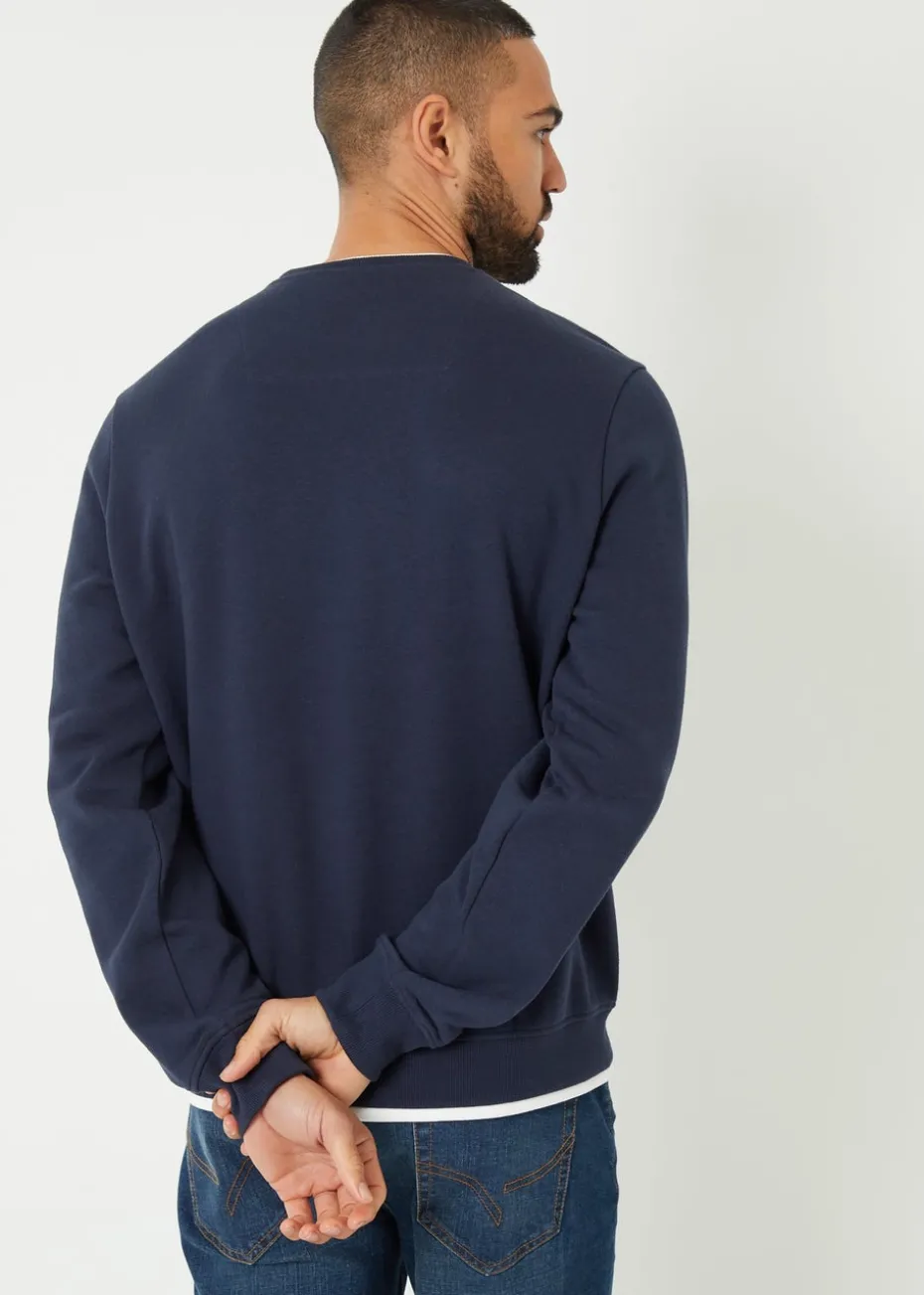 Threadbare Navy Mock T-Shirt Crew Neck Sweatshirt