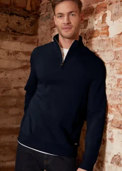 Threadbare Navy Mock T-Shirt Quarter Zip Sweatshirt