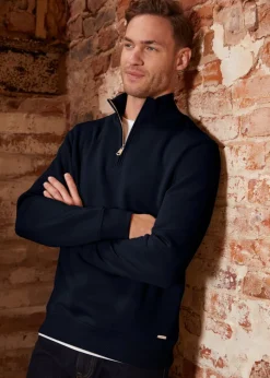 Threadbare Navy Mock T-Shirt Quarter Zip Sweatshirt