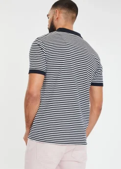 Threadbare Navy Open Collar Striped Pique Polo Shirt
