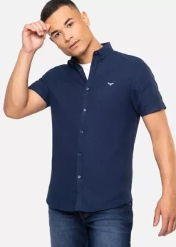 Threadbare Navy Oxford Cotton Short Sleeve Shirt