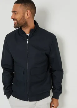 Threadbare Navy Patch Pocket Funnel Neck Harrington Style Jacket