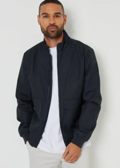 Threadbare Navy Patch Pocket Funnel Neck Harrington Style Jacket