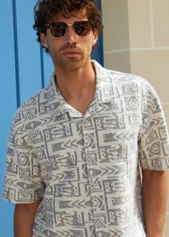 Threadbare Navy Printed Textured Relaxed Fit Short Sleeve Shirt