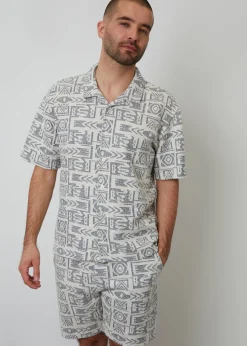 Threadbare Navy Printed Textured Relaxed Fit Short Sleeve Shirt