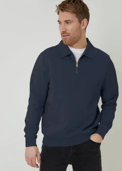 Threadbare Navy Quarter Zip Collared Sweatshirt