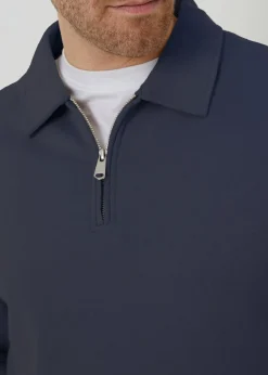 Threadbare Navy Quarter Zip Collared Sweatshirt