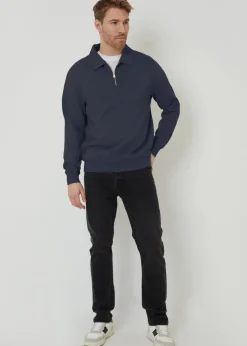 Threadbare Navy Quarter Zip Collared Sweatshirt