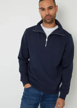 Threadbare Navy Quarter Zip Funnel Neck Sweatshirt