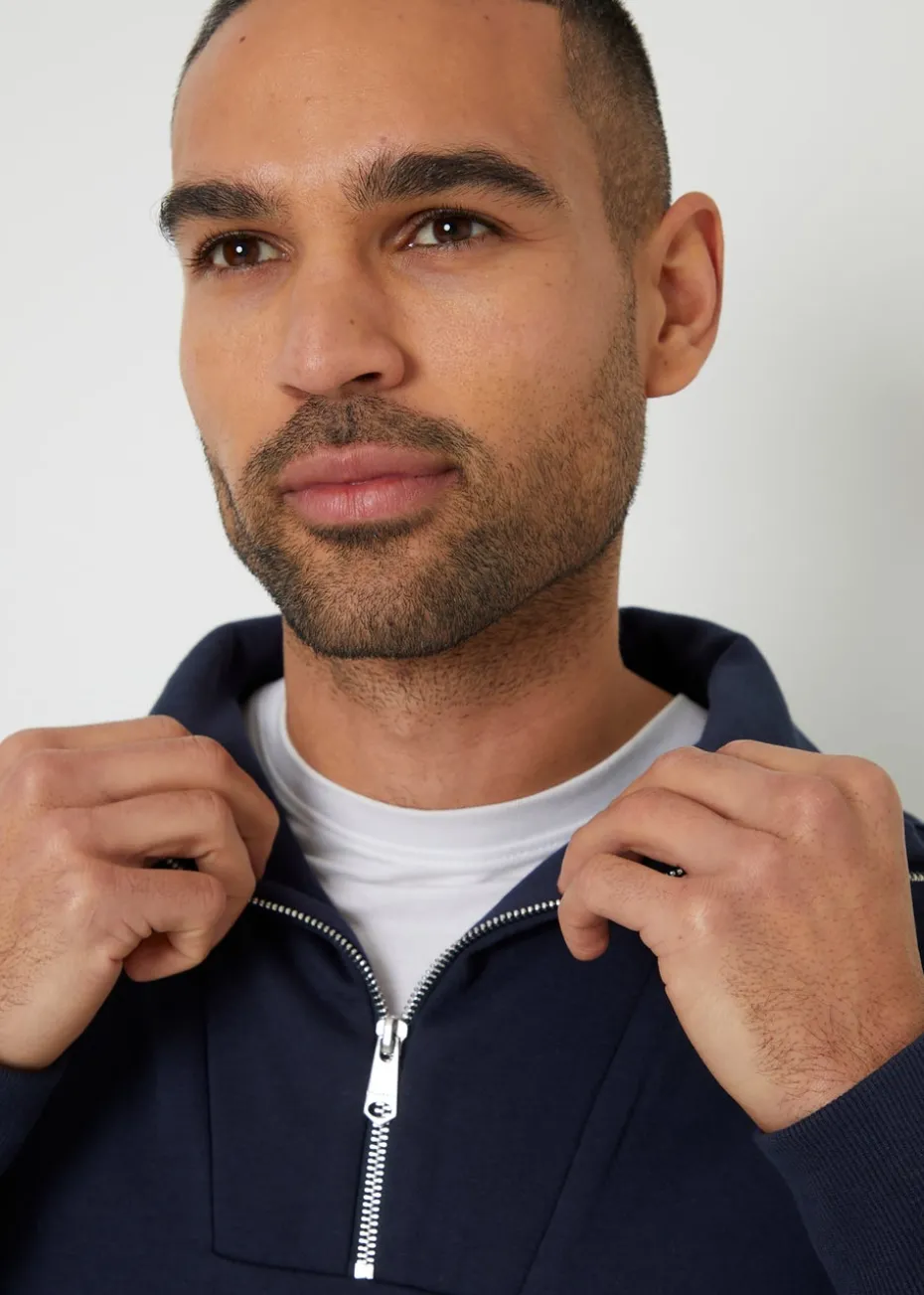 Threadbare Navy Quarter Zip Funnel Neck Sweatshirt