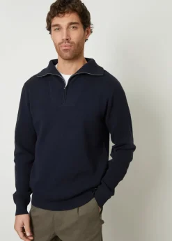 Threadbare Navy Rib Panel Quarter Zip Jumper