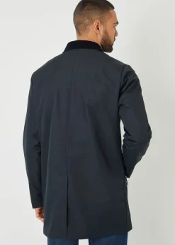 Threadbare Navy Showerproof Longline Corduroy Collar Mac