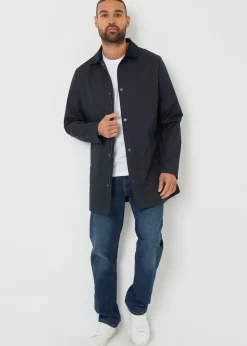 Threadbare Navy Showerproof Longline Corduroy Collar Mac