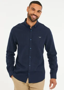 Threadbare Navy Slim Fit Linen Blend Long Sleeve Shirt