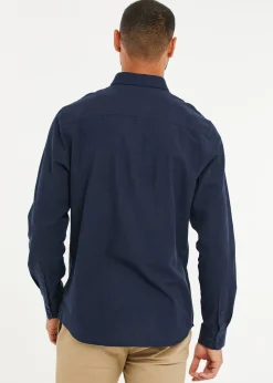 Threadbare Navy Slim Fit Linen Blend Long Sleeve Shirt