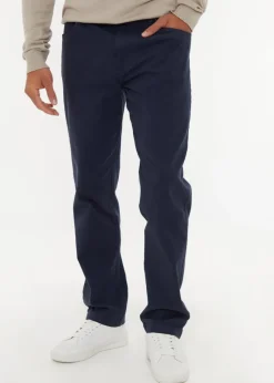 Threadbare Navy Straight Leg Cotton Canvas Trousers With Stretch