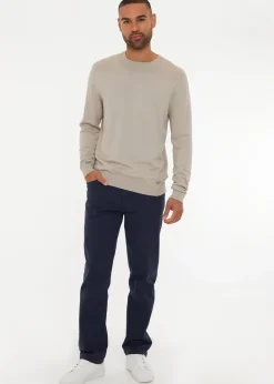 Threadbare Navy Straight Leg Cotton Canvas Trousers With Stretch