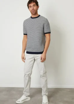 Threadbare Navy Stripe Textured Knitted T-Shirt