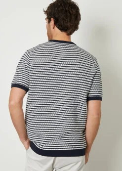 Threadbare Navy Stripe Textured Knitted T-Shirt