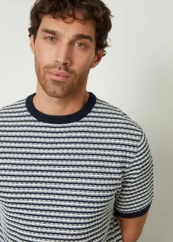 Threadbare Navy Stripe Textured Knitted T-Shirt