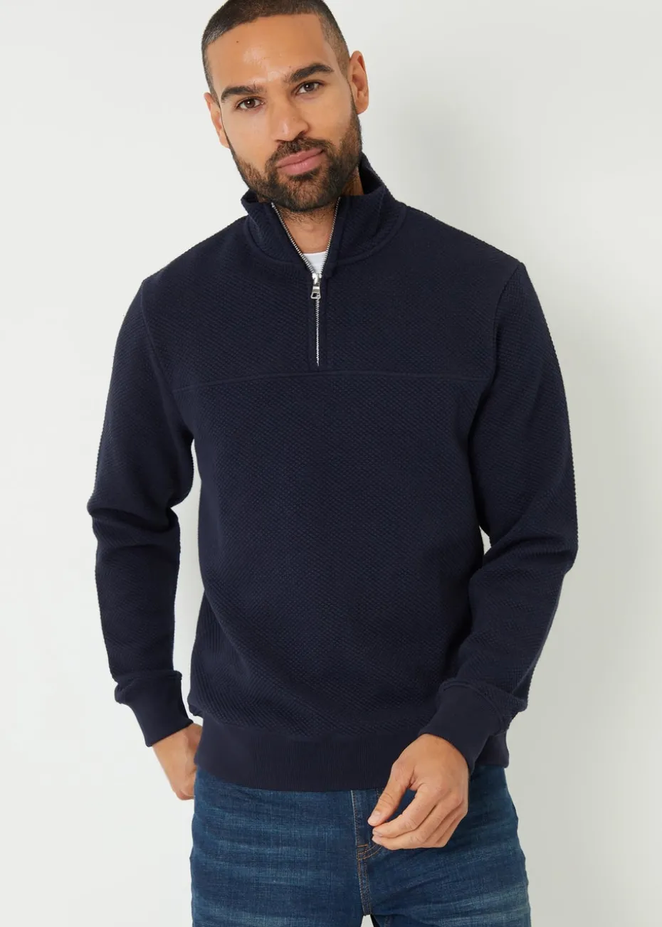 Threadbare Navy Textured Quarter Zip Sweatshirt